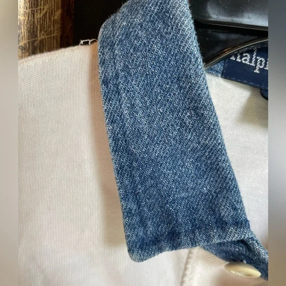 Vintage Ralph Lauren polo with denim collar. Long sleeve. White. Size small. - Picture 4 of 5